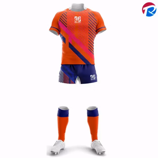 Uniforme curto de rugby personalizado sublimado com impressão listrada de manga curta da liga esportiva masculina barata