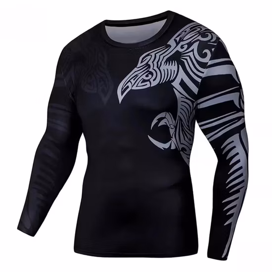 Alta qualidade MMA Rash Guard Bjj Rush Guard 2023 Projete seu próprio Bjj Rash Guard para homens