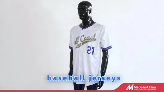 Uniforme de beisebol personalizado, camisa de softball de sublimação barata, camisa de beisebol com botão completo